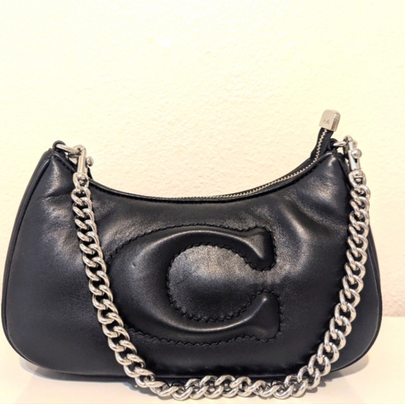 COACH Teri Pillow Black Leather Chain Shoulder Bag/ EUC - Picture 1 of 9